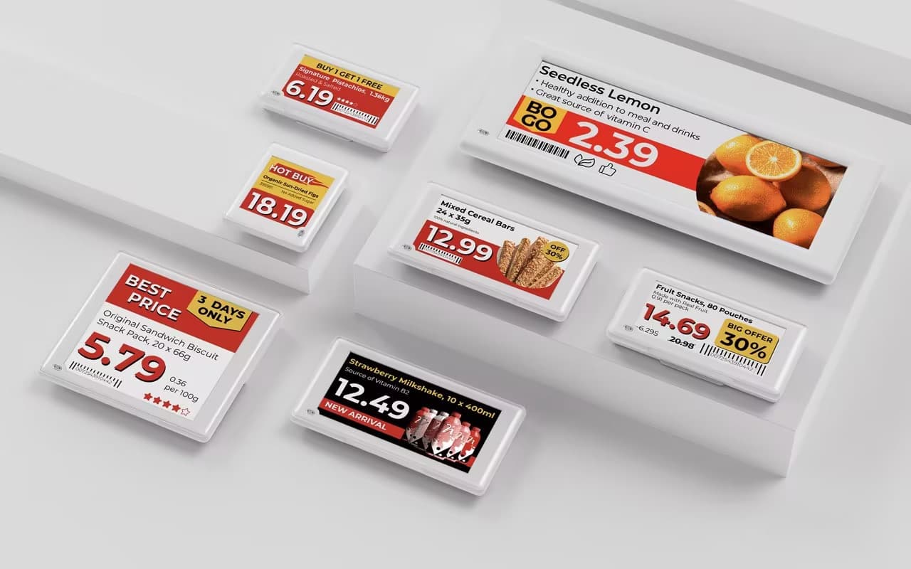 Hanshow electronic shelf labels on a supermarket shelf edge
